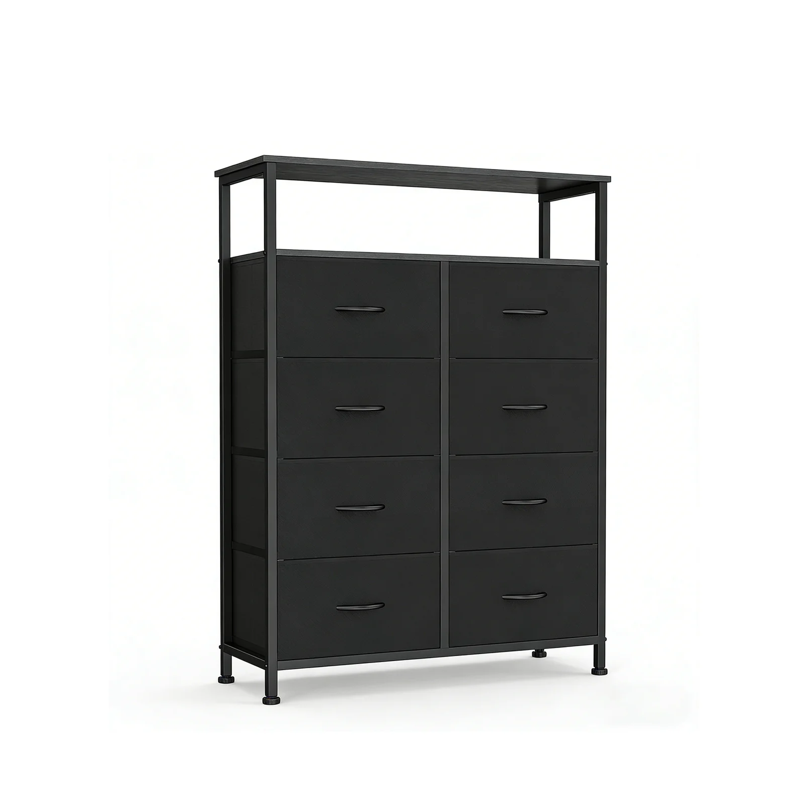 MCQ Living Room Wooden Top TV Stand 8 Fabric Drawers Cabinet with Charging Station Raised Shelf Storage Display Furniture