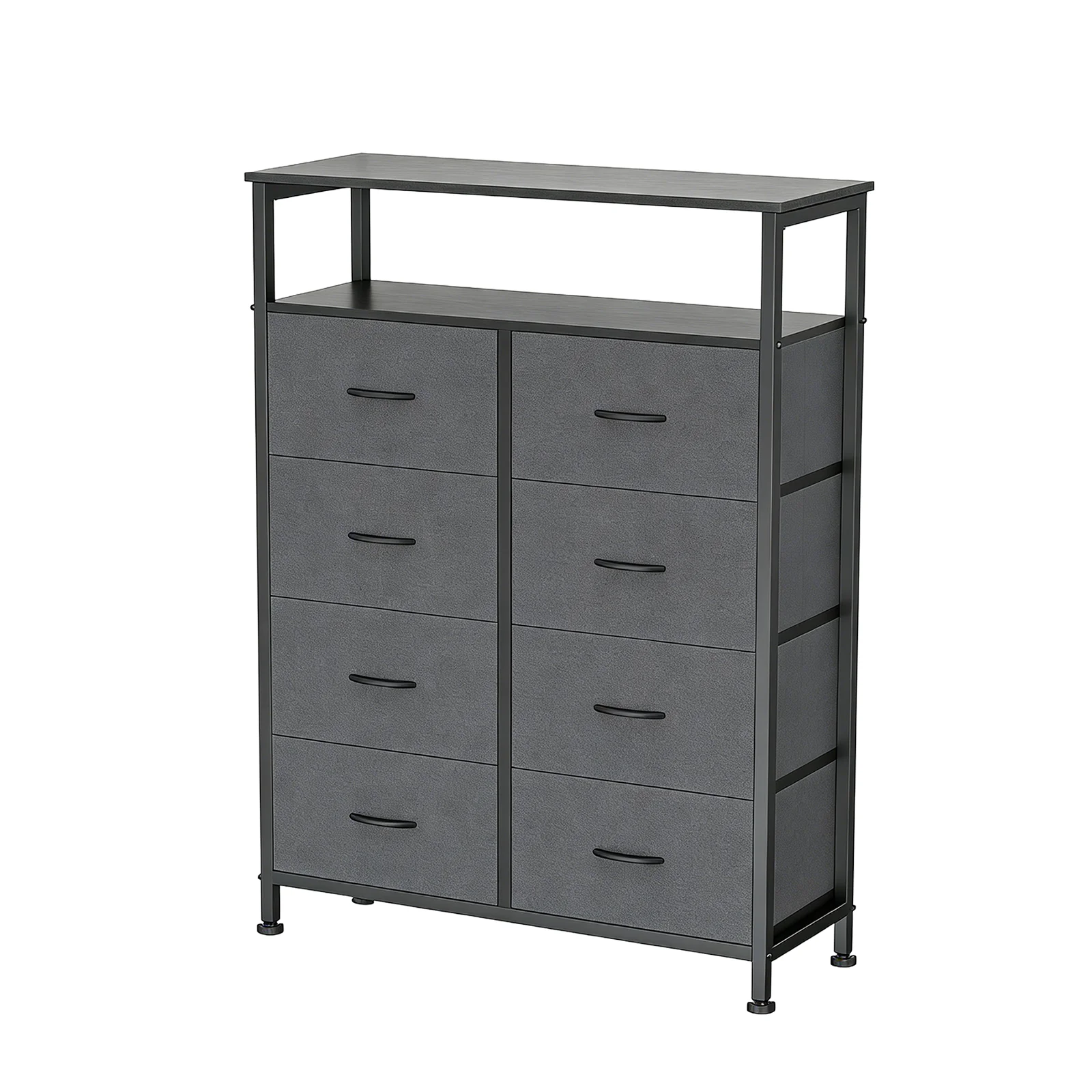 MCQ Living Room Wooden Top TV Stand 8 Fabric Drawers Cabinet with Charging Station Raised Shelf Storage Display Furniture