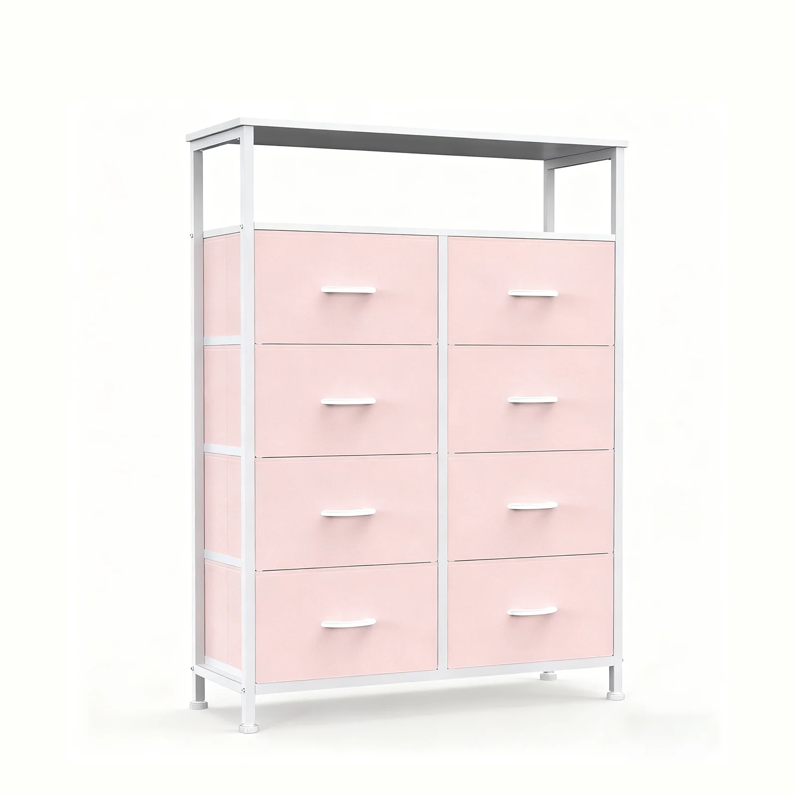 MCQ Living Room Wooden Top TV Stand 8 Fabric Drawers Cabinet with Charging Station Raised Shelf Storage Display Furniture