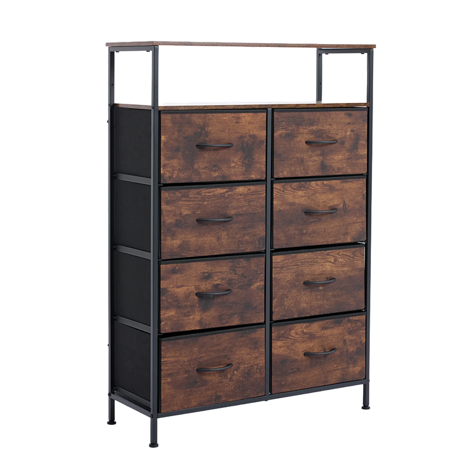 MCQ Living Room Wooden Top TV Stand 8 Fabric Drawers Cabinet with Charging Station Raised Shelf Storage Display Furniture