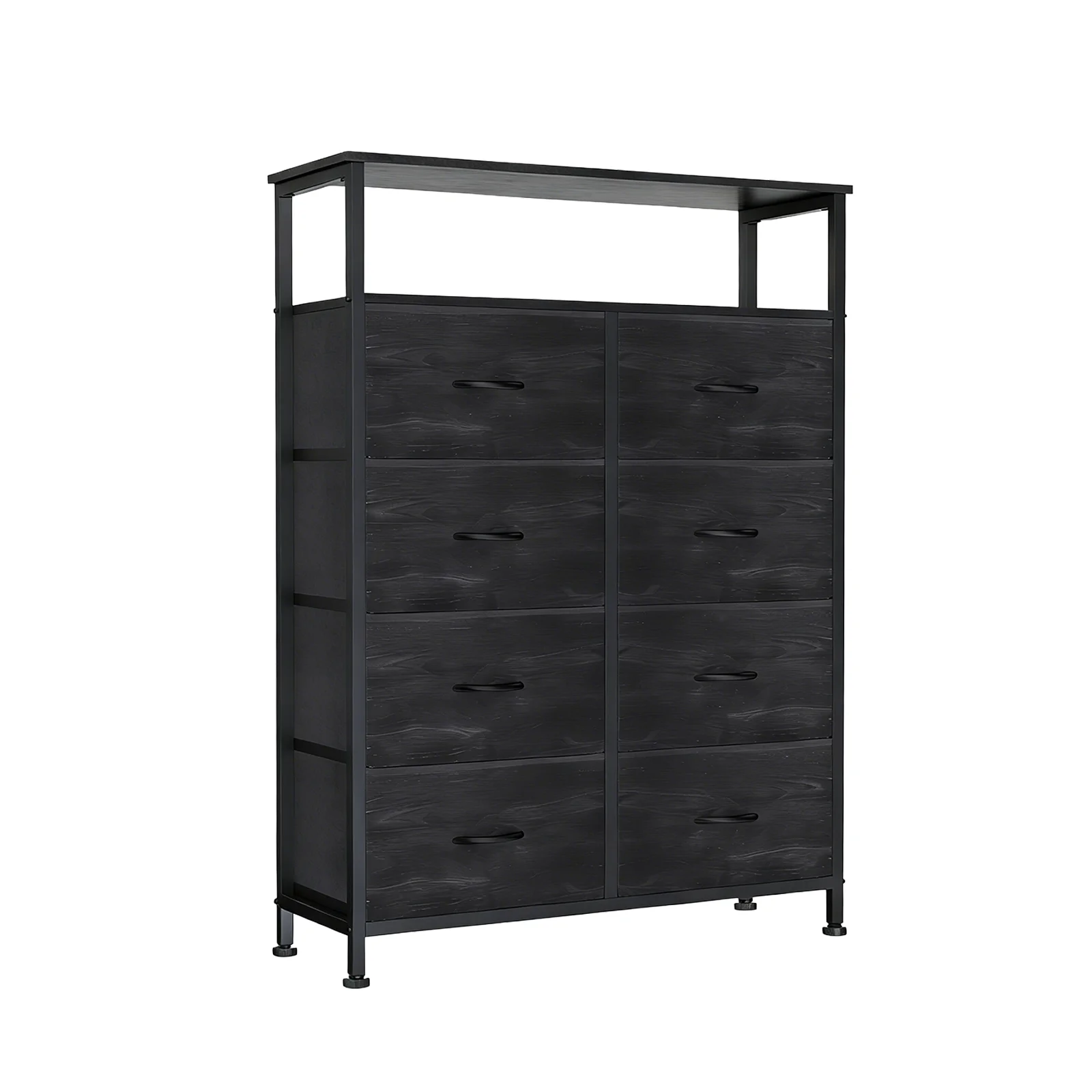MCQ Living Room Wooden Top TV Stand 8 Fabric Drawers Cabinet with Charging Station Raised Shelf Storage Display Furniture
