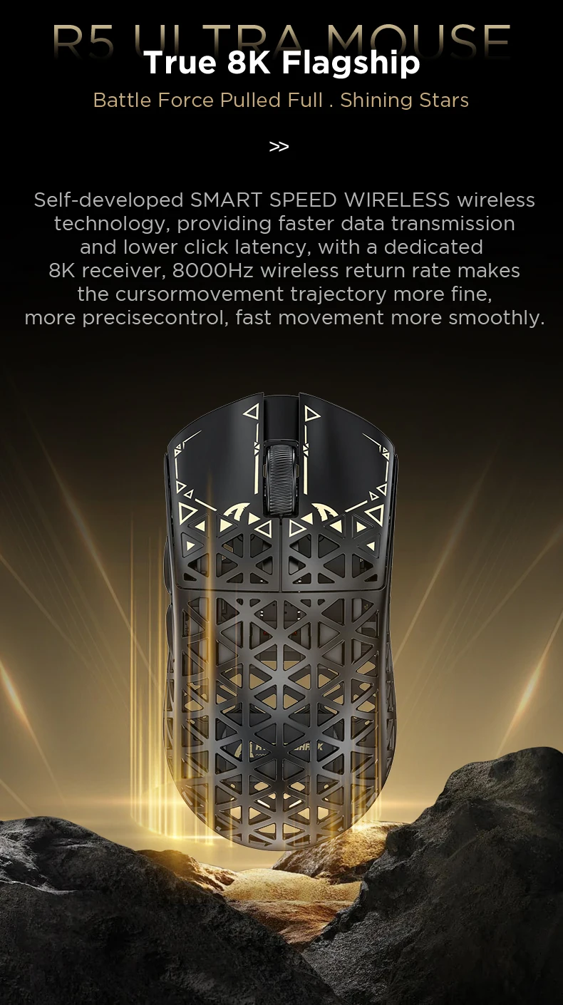 ATTACK SHARK R5 Ultra Carbon Fiber Wireless Gaming Mouse ,39g SUPERLIGHT , 8K Polling Rate, PAW3950MAX Sensor (42000 DPI),