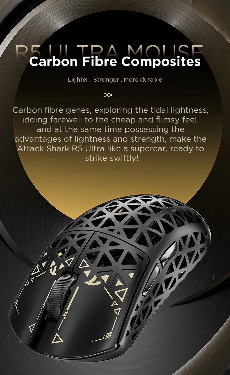 ATTACK SHARK R5 Ultra Carbon Fiber Wireless Gaming Mouse ,39g SUPERLIGHT , 8K Polling Rate, PAW3950MAX Sensor (42000 DPI),