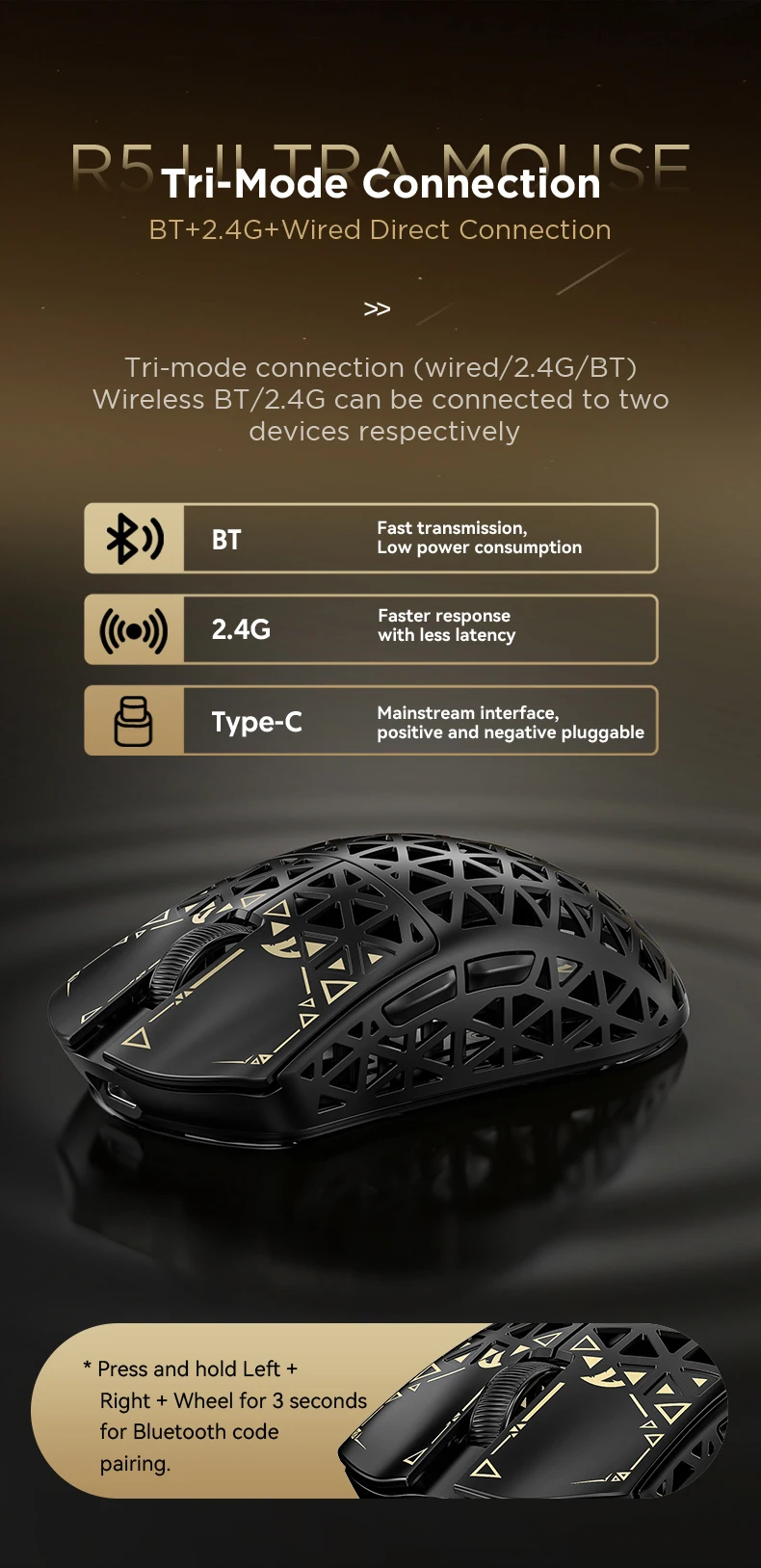 ATTACK SHARK R5 Ultra Carbon Fiber Wireless Gaming Mouse ,39g SUPERLIGHT , 8K Polling Rate, PAW3950MAX Sensor (42000 DPI),