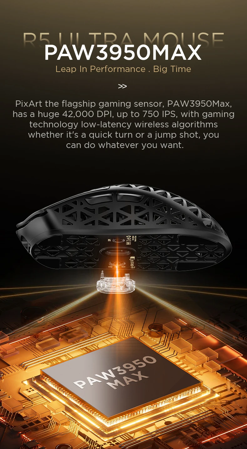 ATTACK SHARK R5 Ultra Carbon Fiber Wireless Gaming Mouse ,39g SUPERLIGHT , 8K Polling Rate, PAW3950MAX Sensor (42000 DPI),