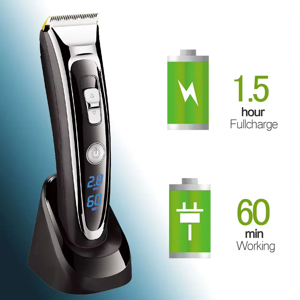 Surker LCD Ceramic Blade Hair Trimmer Low-Noise Electric Clipper Fast-Charging Shaver with Base - Precision Grooming Tool