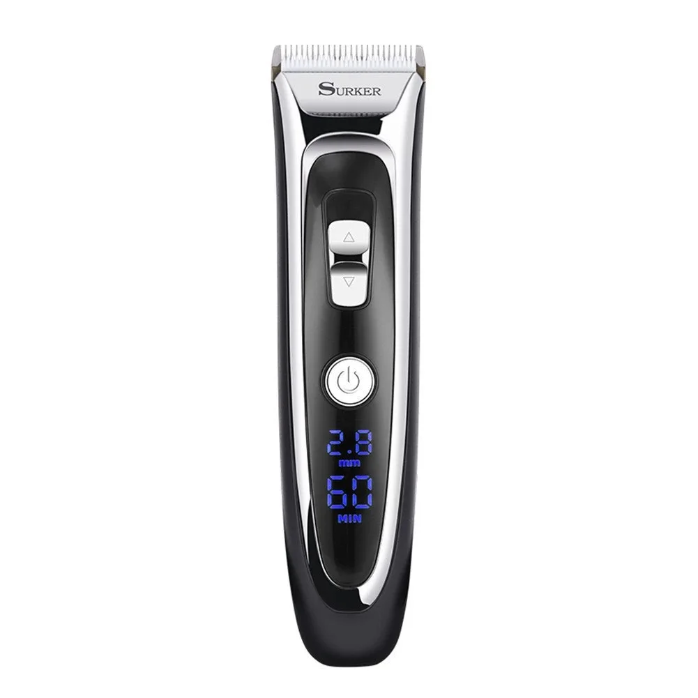 Surker LCD Ceramic Blade Hair Trimmer Low-Noise Electric Clipper Fast-Charging Shaver with Base - Precision Grooming Tool