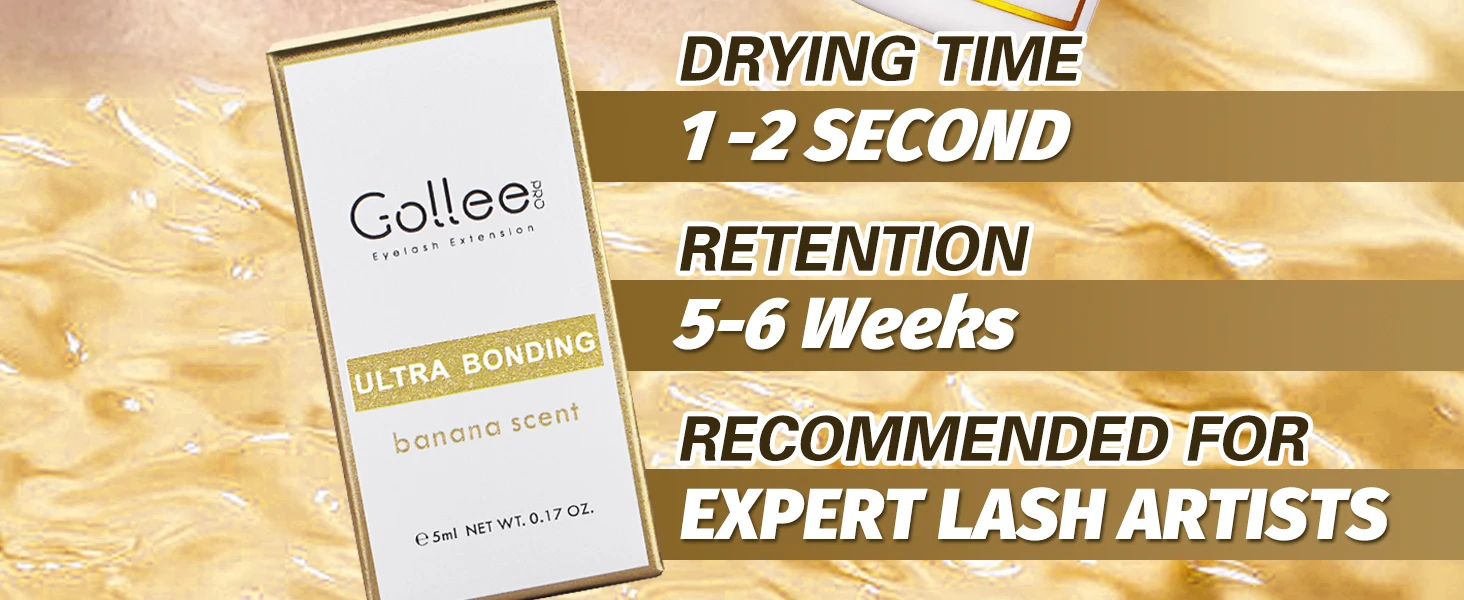 Gollee Banana Scent Eyelash Glue 1-2s Fast Drying Waterproof Glue Premade Fans Glue 5 Weeks Lasting Eyelash Extension Glue Salon