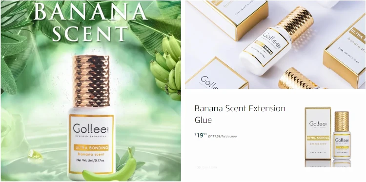 Gollee Banana Scent Eyelash Glue 1-2s Fast Drying Waterproof Glue Premade Fans Glue 5 Weeks Lasting Eyelash Extension Glue Salon