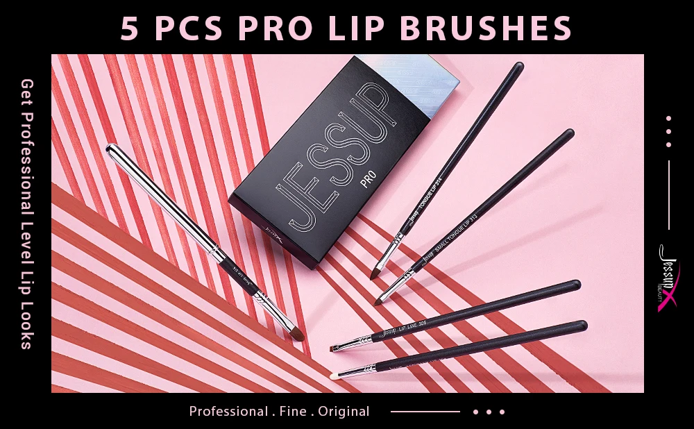 Jessup Lip Brushes Set, Pro Contour Different Lip Shapes, Synthetic, Small / Cat-Tongue / Flat / Round / Tapered-Tip Lip Liner B