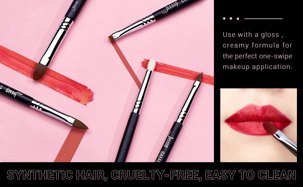 Jessup Lip Brushes Set, Pro Contour Different Lip Shapes, Synthetic, Small / Cat-Tongue / Flat / Round / Tapered-Tip Lip Liner B