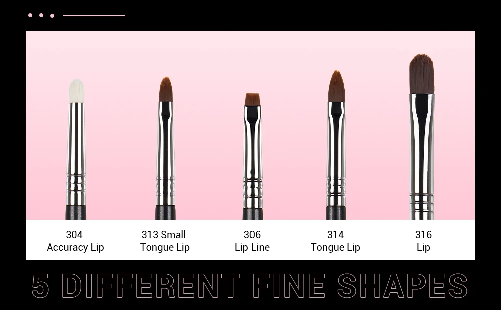 Jessup Lip Brushes Set, Pro Contour Different Lip Shapes, Synthetic, Small / Cat-Tongue / Flat / Round / Tapered-Tip Lip Liner B