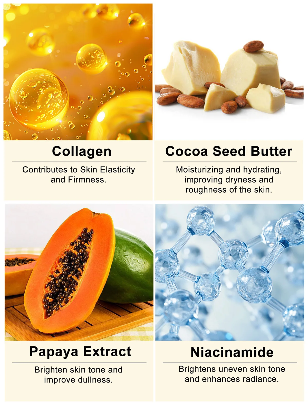 WK JALY Collagen Whitening Body Lotion, Remove Dark Spots, Melanin, Moisturizer, Smooth Skin, With Natural Papaya, Niacinamide