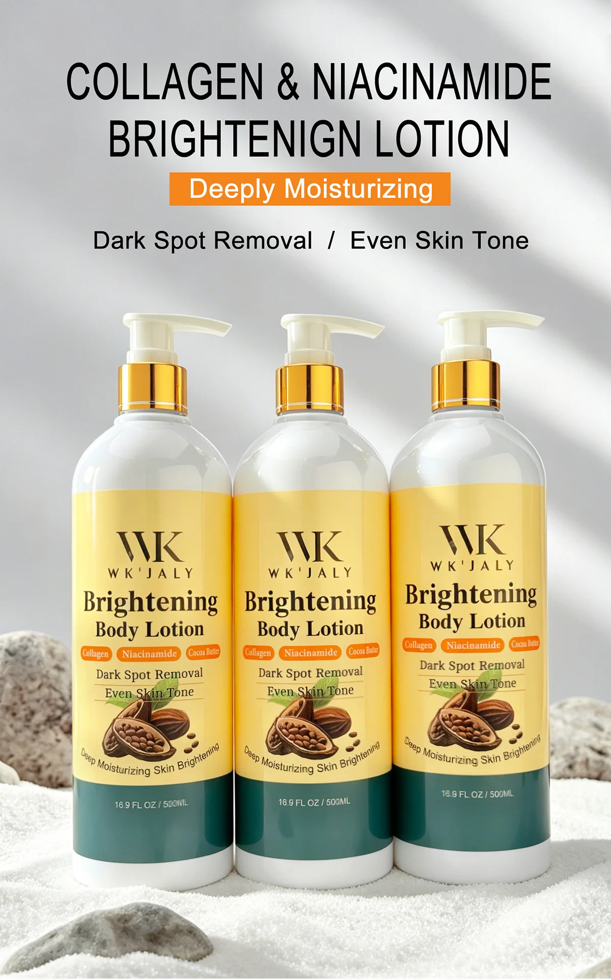 WK JALY Collagen Whitening Body Lotion, Remove Dark Spots, Melanin, Moisturizer, Smooth Skin, With Natural Papaya, Niacinamide
