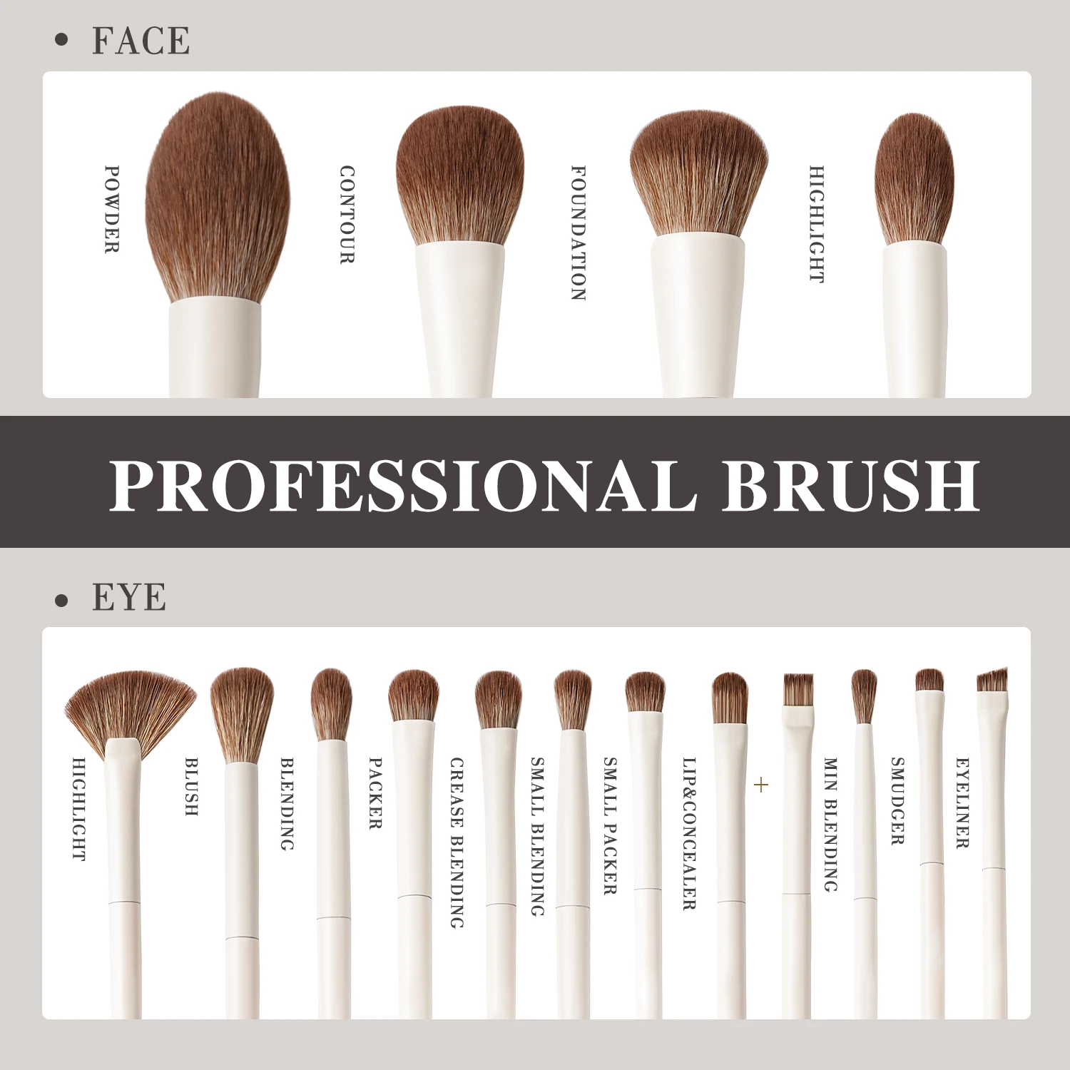 BEILI 15 PCS Makeup Brush Sets Beige Synthetic Hair Brush Foundation Contour Eyeshadow Eyeliner Blush Blending Highlight Brush