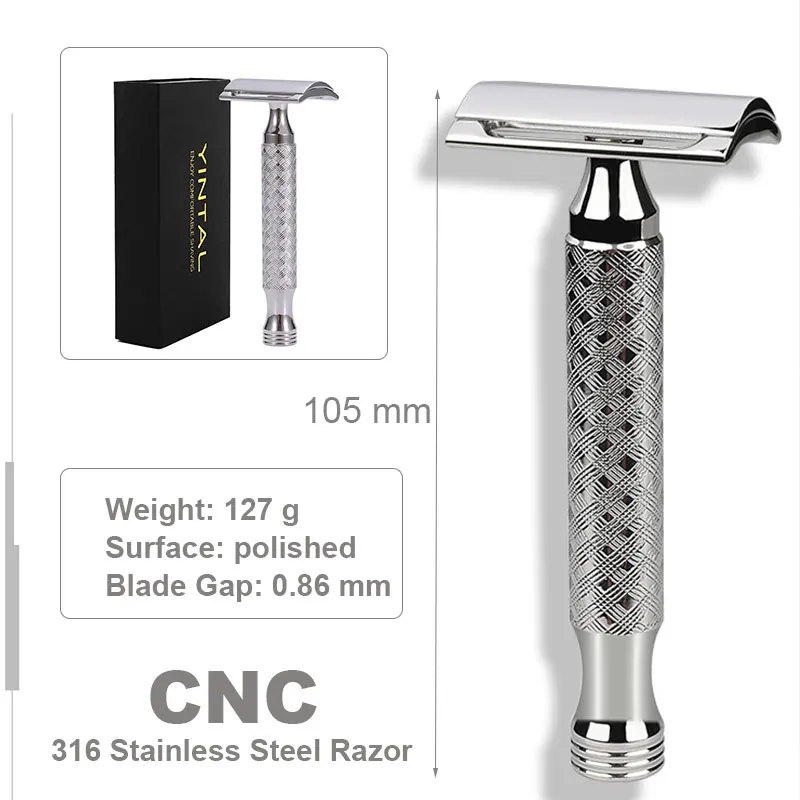 CNC 316L Stainless Steel Men's Manual Shaver Classic Double Edge Safety Razor