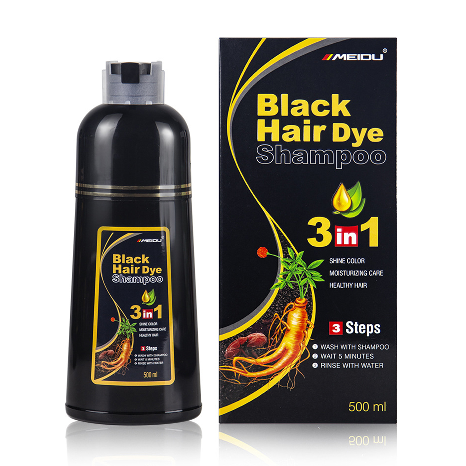3 In 1 Black Hair Dye Shampoo Beauty Nourishes Long Lasting Permanent Covers White Gray Hair For Men Women Hair Coloring Tools
