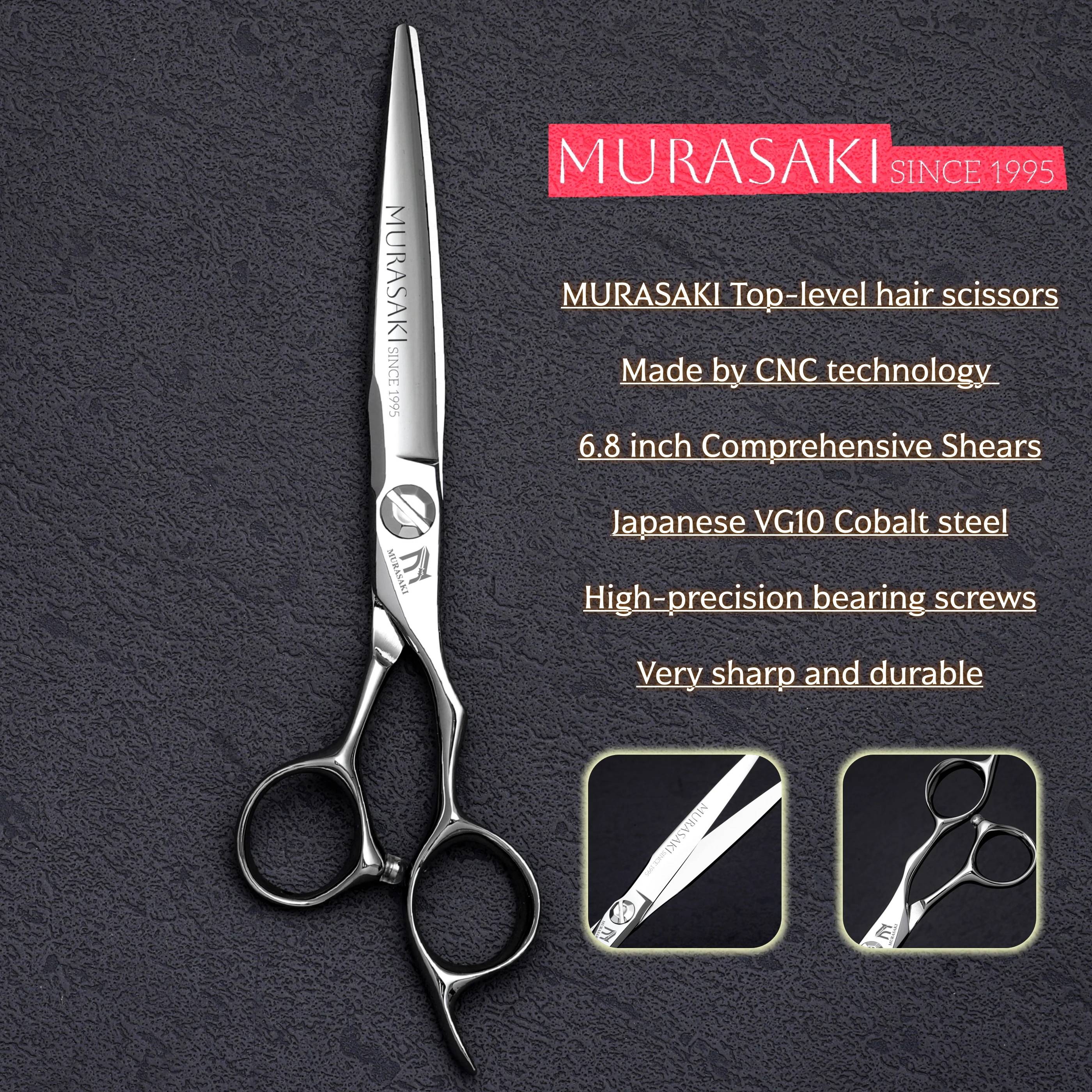 MURASAKI Top-level Hairdressing Scissors, 5.7-6.3-6.8 Inch Barber Shears, Made by CNC and VG10 Cobalt Steel, Sharp and Durable