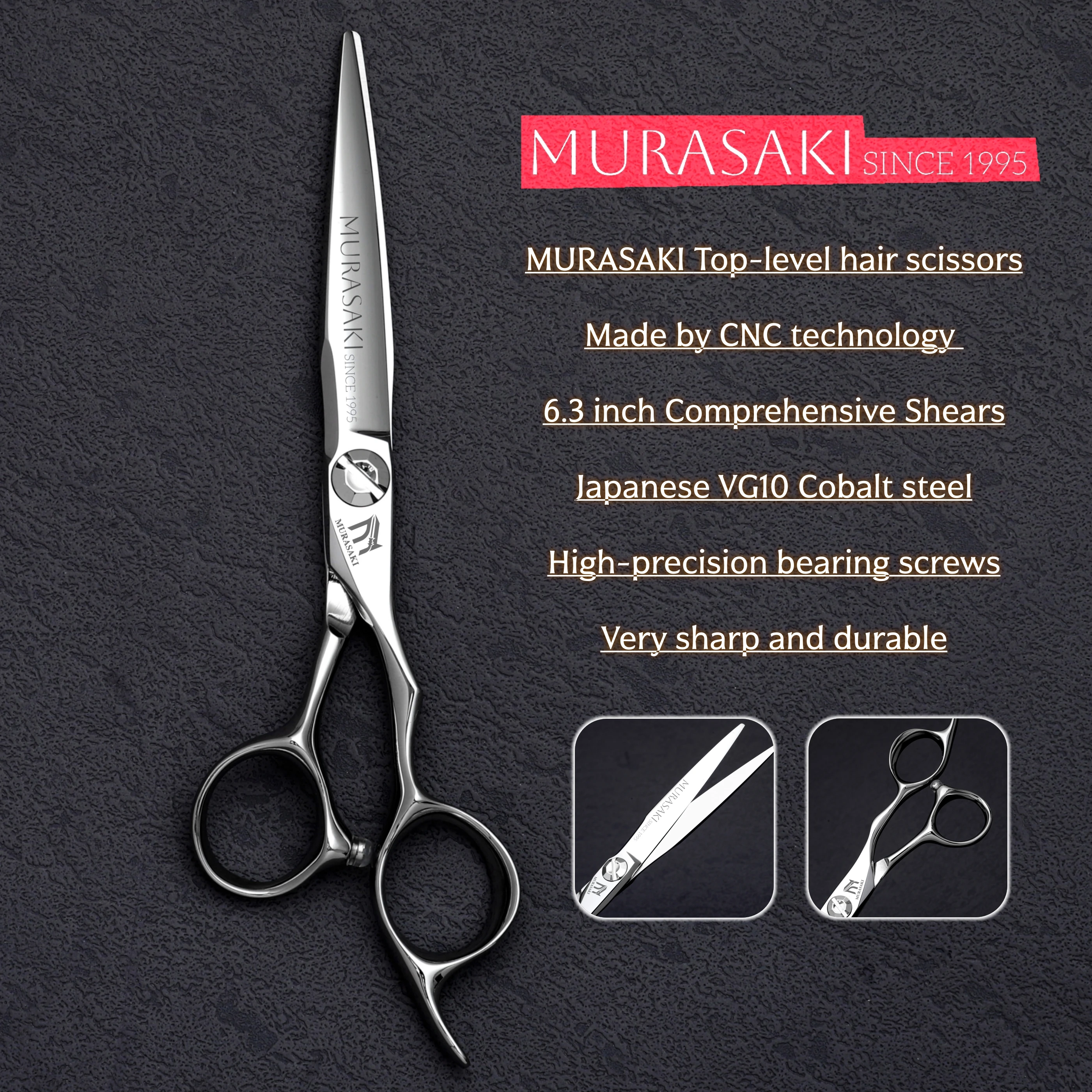 MURASAKI Top-level Hairdressing Scissors, 5.7-6.3-6.8 Inch Barber Shears, Made by CNC and VG10 Cobalt Steel, Sharp and Durable