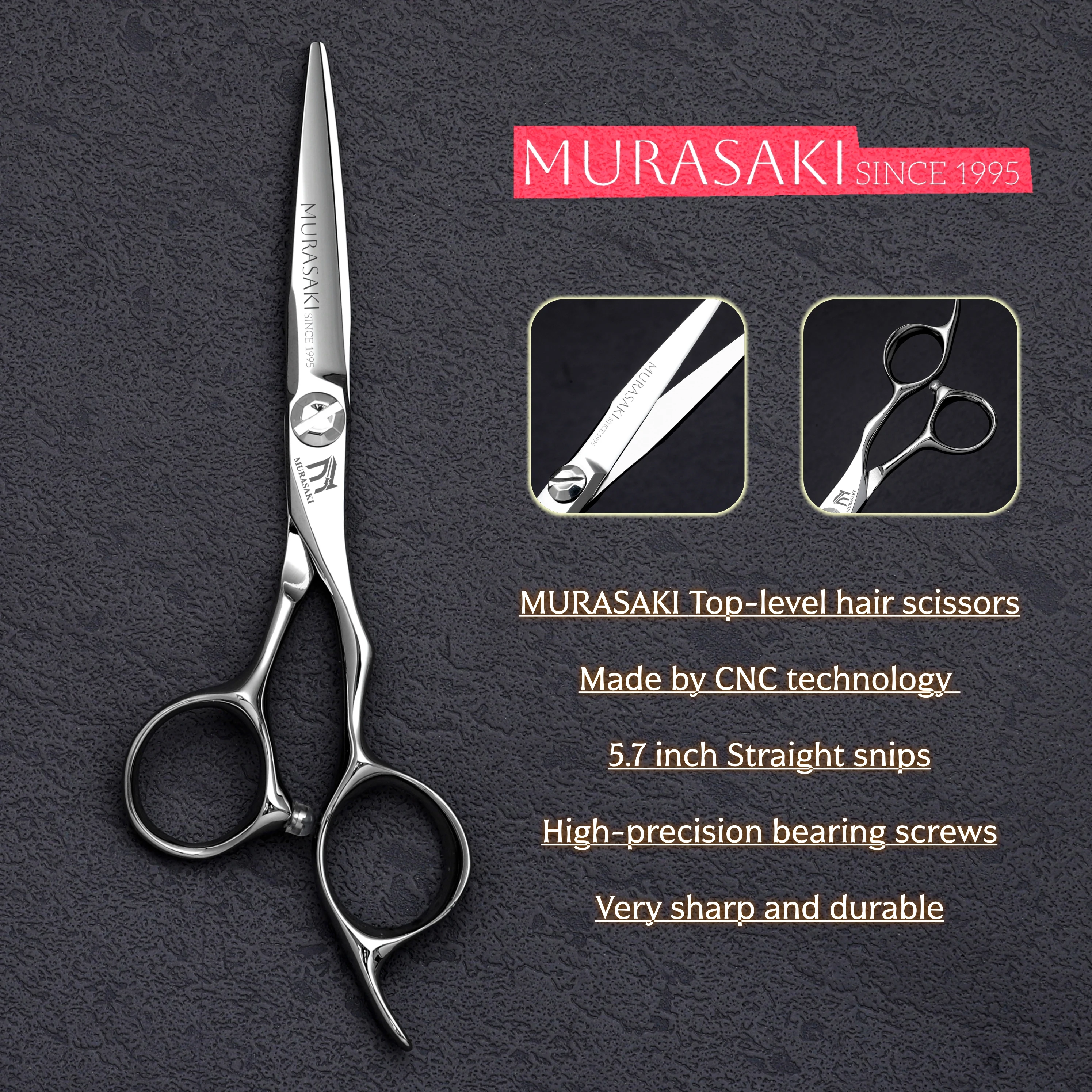 MURASAKI Top-level Hairdressing Scissors, 5.7-6.3-6.8 Inch Barber Shears, Made by CNC and VG10 Cobalt Steel, Sharp and Durable