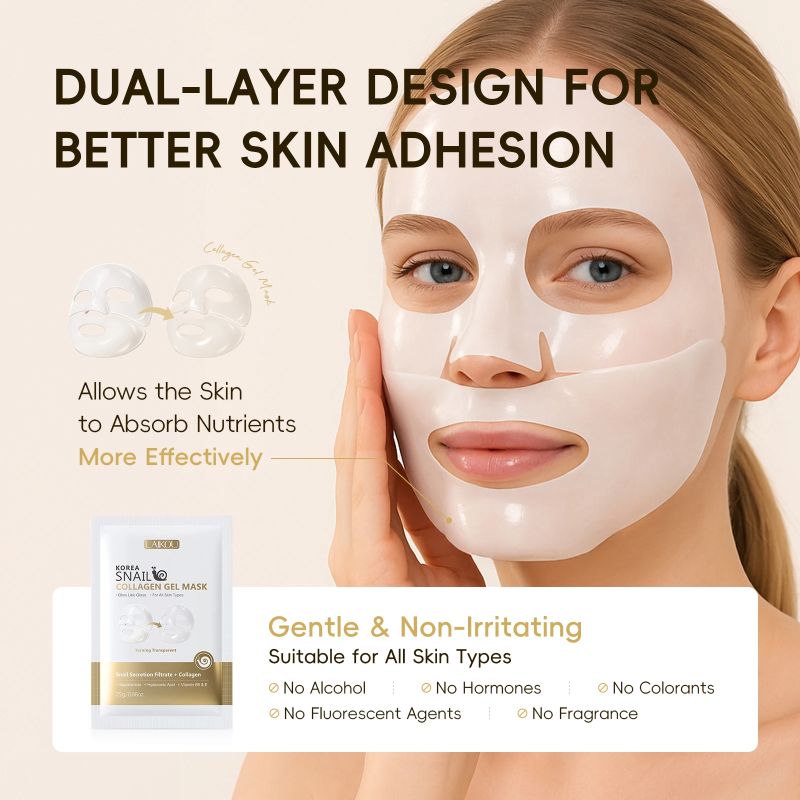 LAIKOU Korea Snail Collagen Essence Mask Hydrating Sheet Mask Anti-Wrinkle Face Mask Firming Skin Care 25g*20pcs