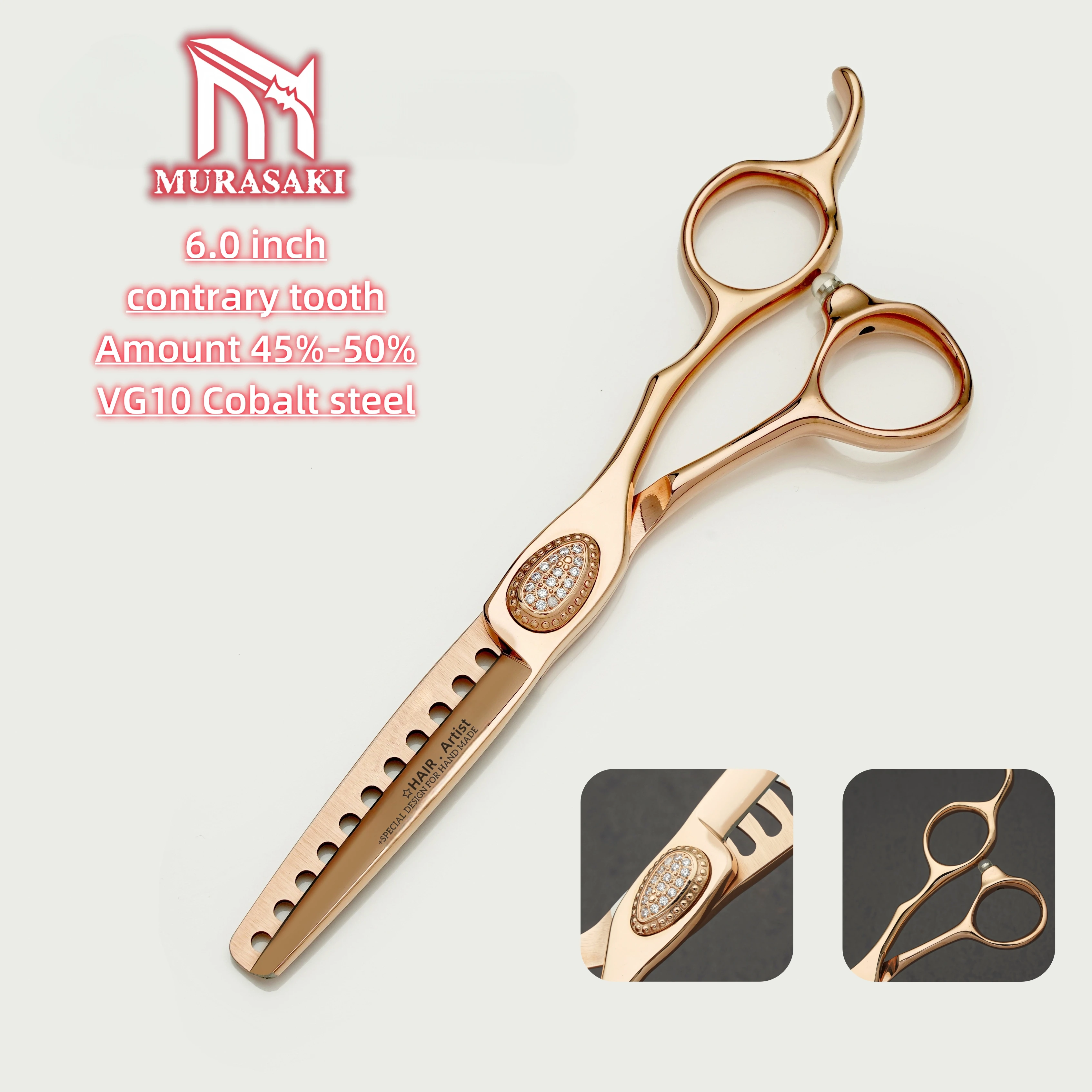 MURASAKI Professional Barber Scissors,6.0 Inch Contrary Tooth Hair Thinning Shears,High Quality Hitachi 440C Steel Barber Tools
