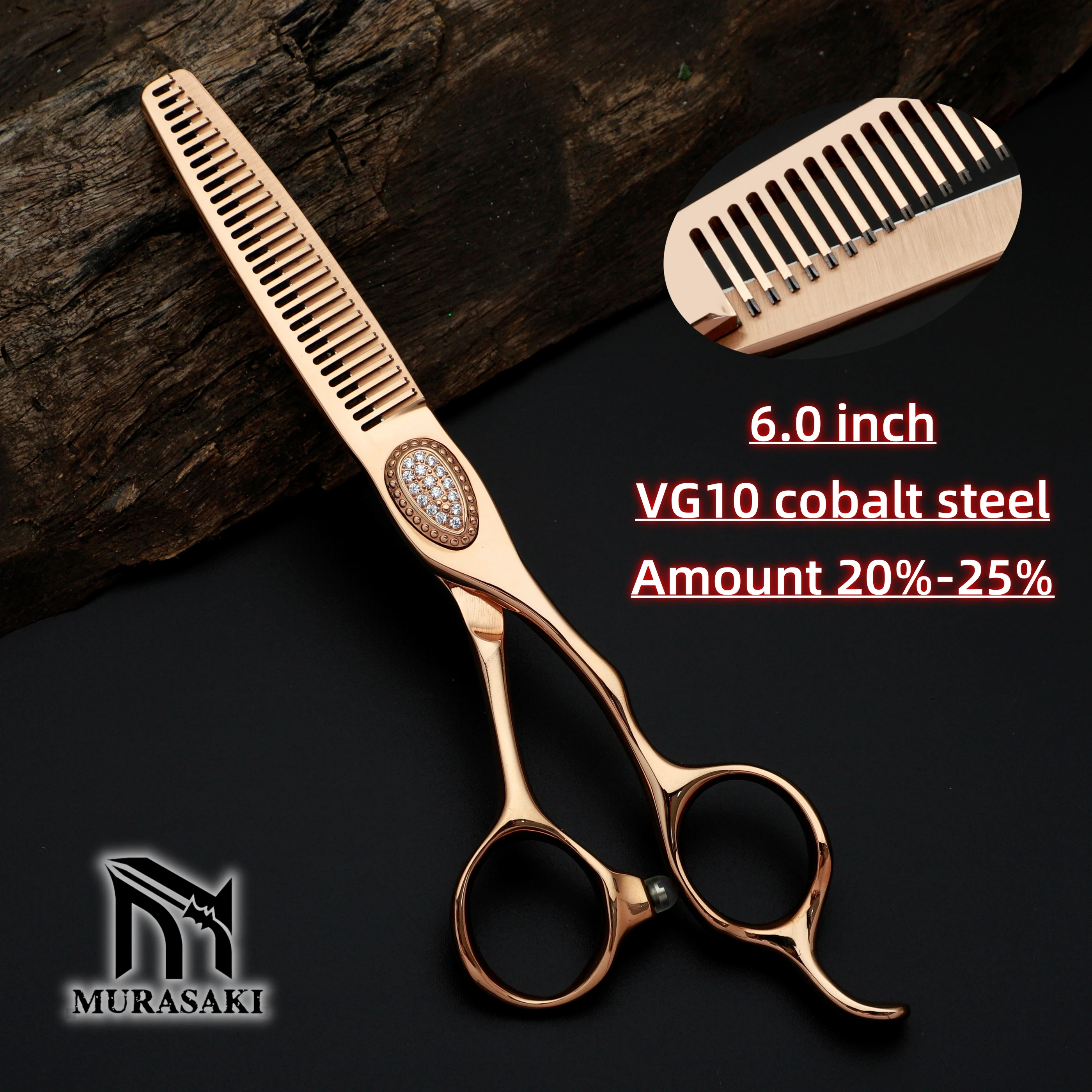 MURASAKI Professional Barber Scissors,6.0 Inch Contrary Tooth Hair Thinning Shears,High Quality Hitachi 440C Steel Barber Tools