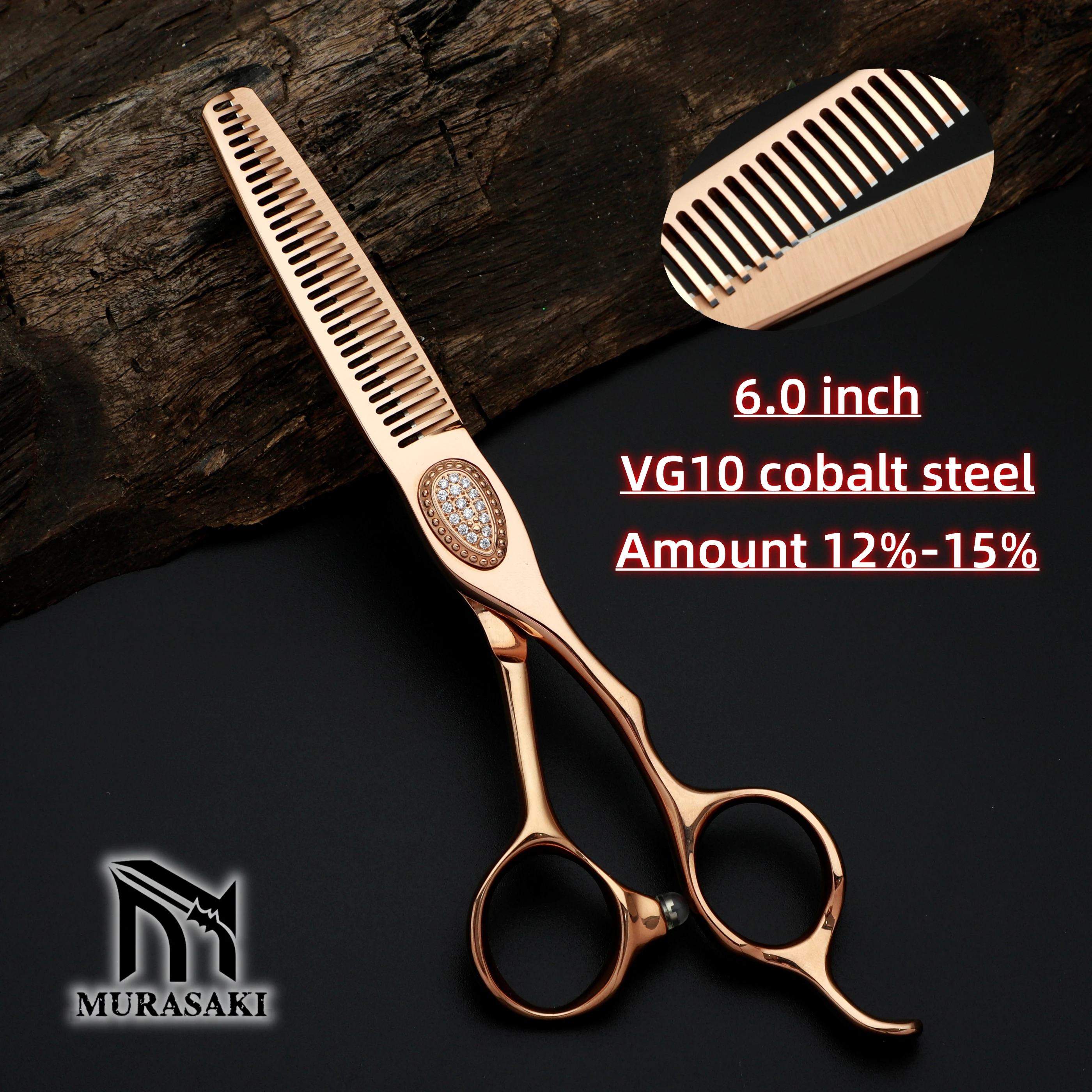 MURASAKI Professional Barber Scissors,6.0 Inch Contrary Tooth Hair Thinning Shears,High Quality Hitachi 440C Steel Barber Tools