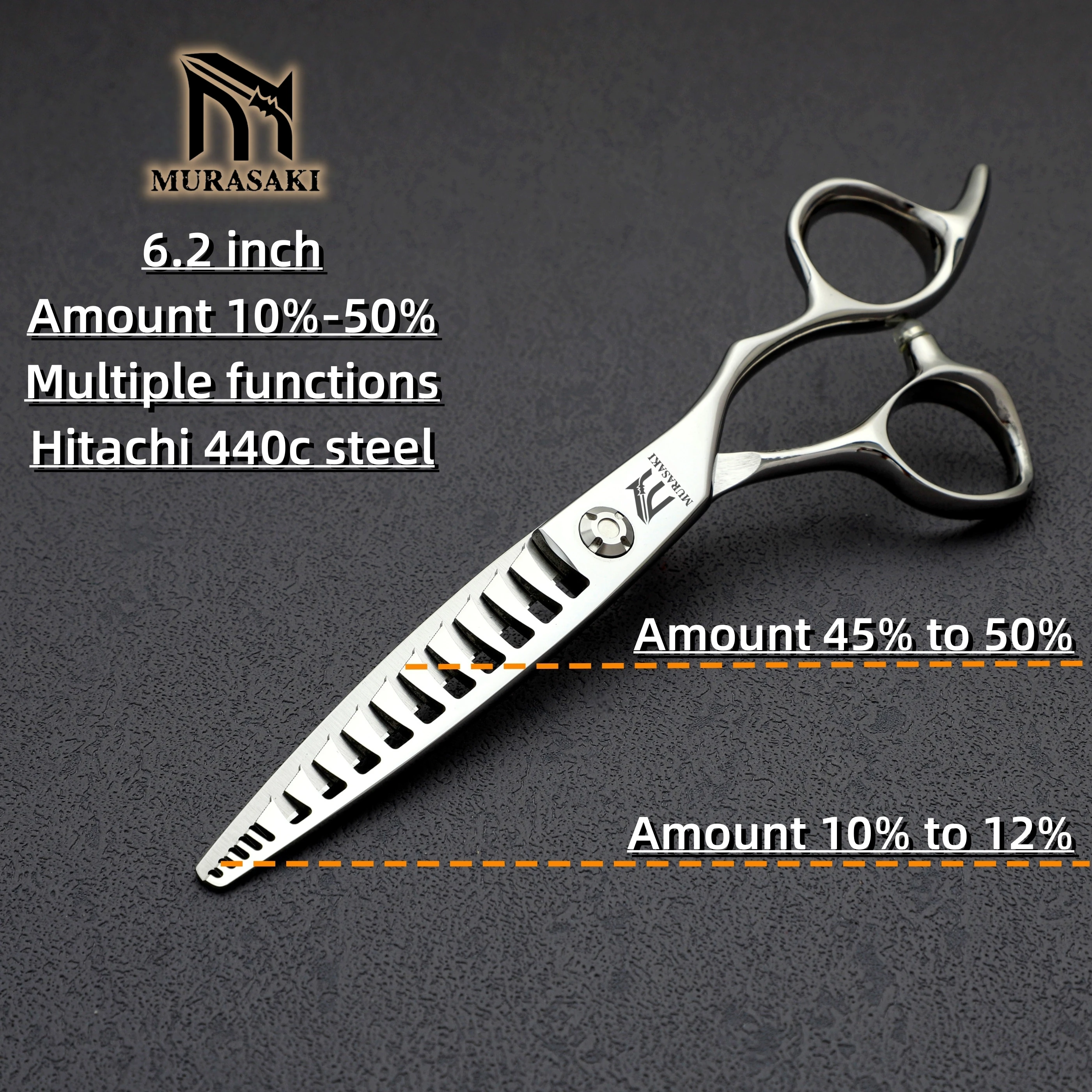 MURASAKI Professional Barber Scissors,6.0 Inch Contrary Tooth Hair Thinning Shears,High Quality Hitachi 440C Steel Barber Tools