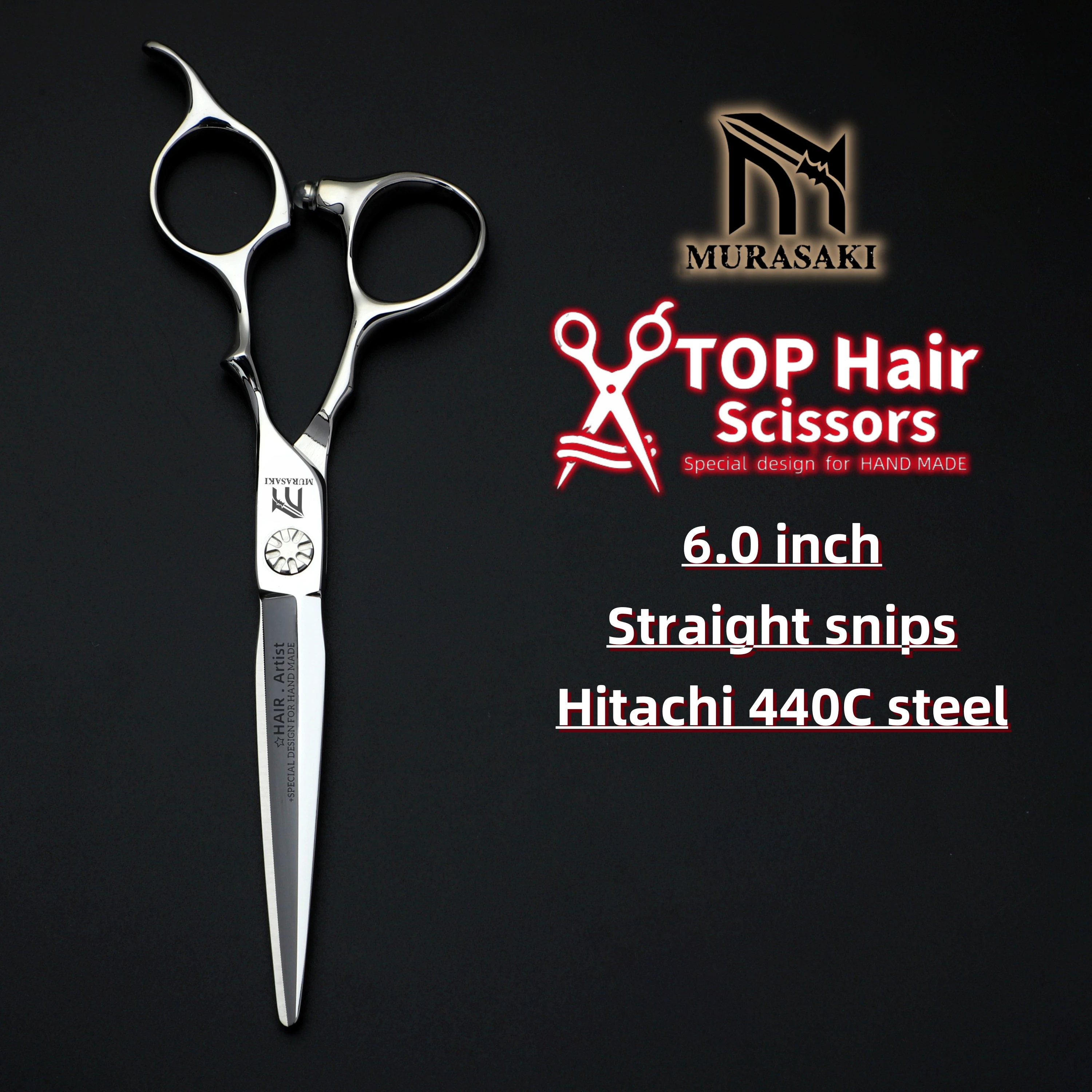 MURASAKI Professional Barber Scissors,6.0 Inch Contrary Tooth Hair Thinning Shears,High Quality Hitachi 440C Steel Barber Tools