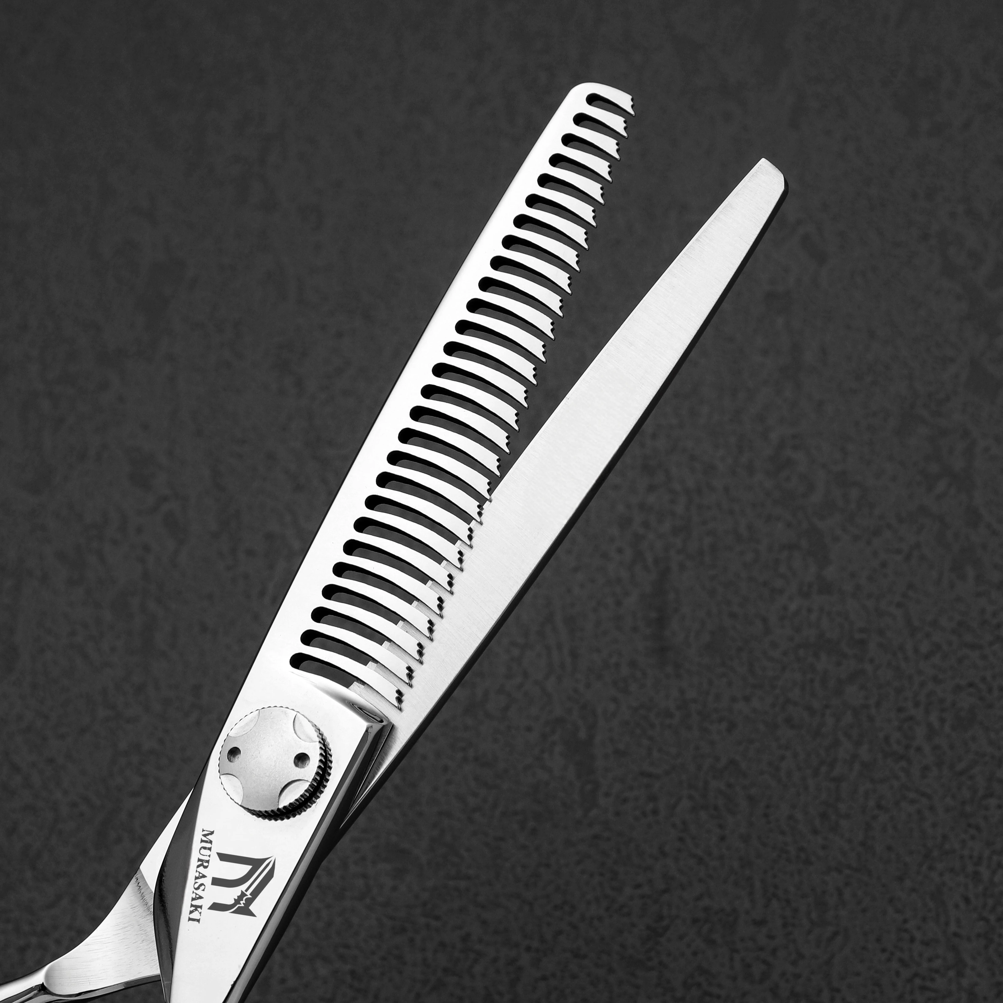 MURASAKI Professional Barber Scissors,6.0 Inch Contrary Tooth Hair Thinning Shears,High Quality Hitachi 440C Steel Barber Tools