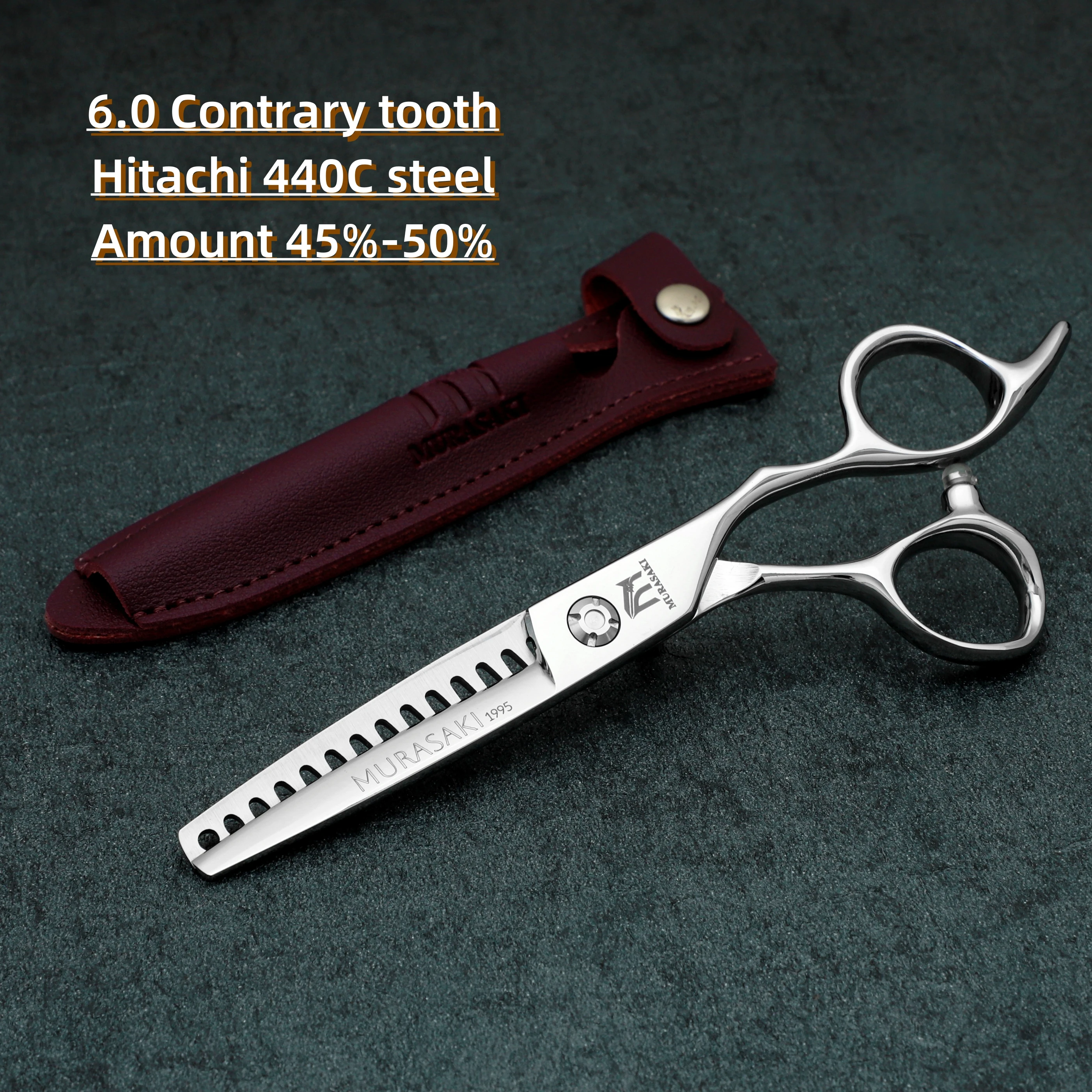 MURASAKI Professional Barber Scissors,6.0 Inch Contrary Tooth Hair Thinning Shears,High Quality Hitachi 440C Steel Barber Tools