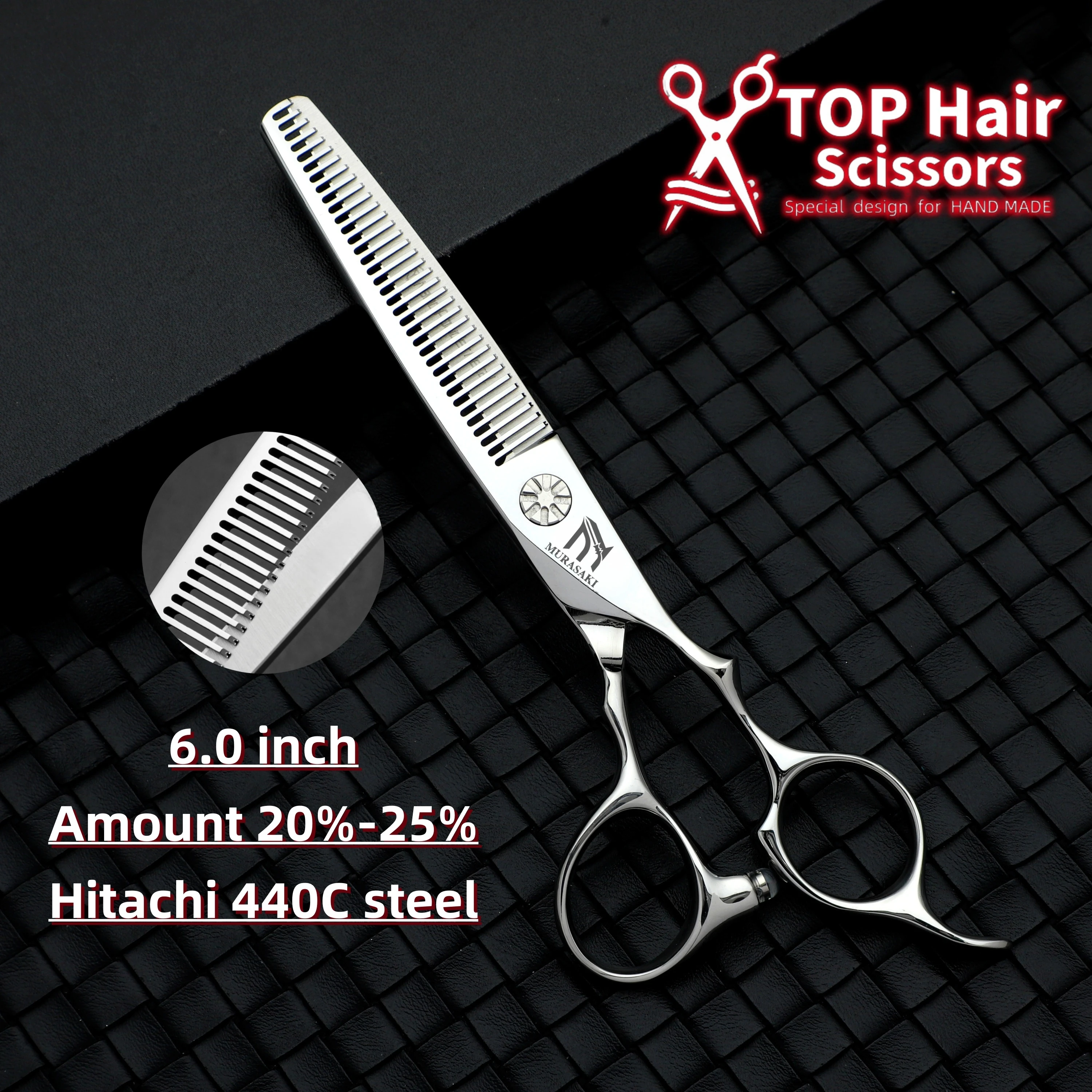 MURASAKI Professional Barber Scissors,6.0 Inch Contrary Tooth Hair Thinning Shears,High Quality Hitachi 440C Steel Barber Tools