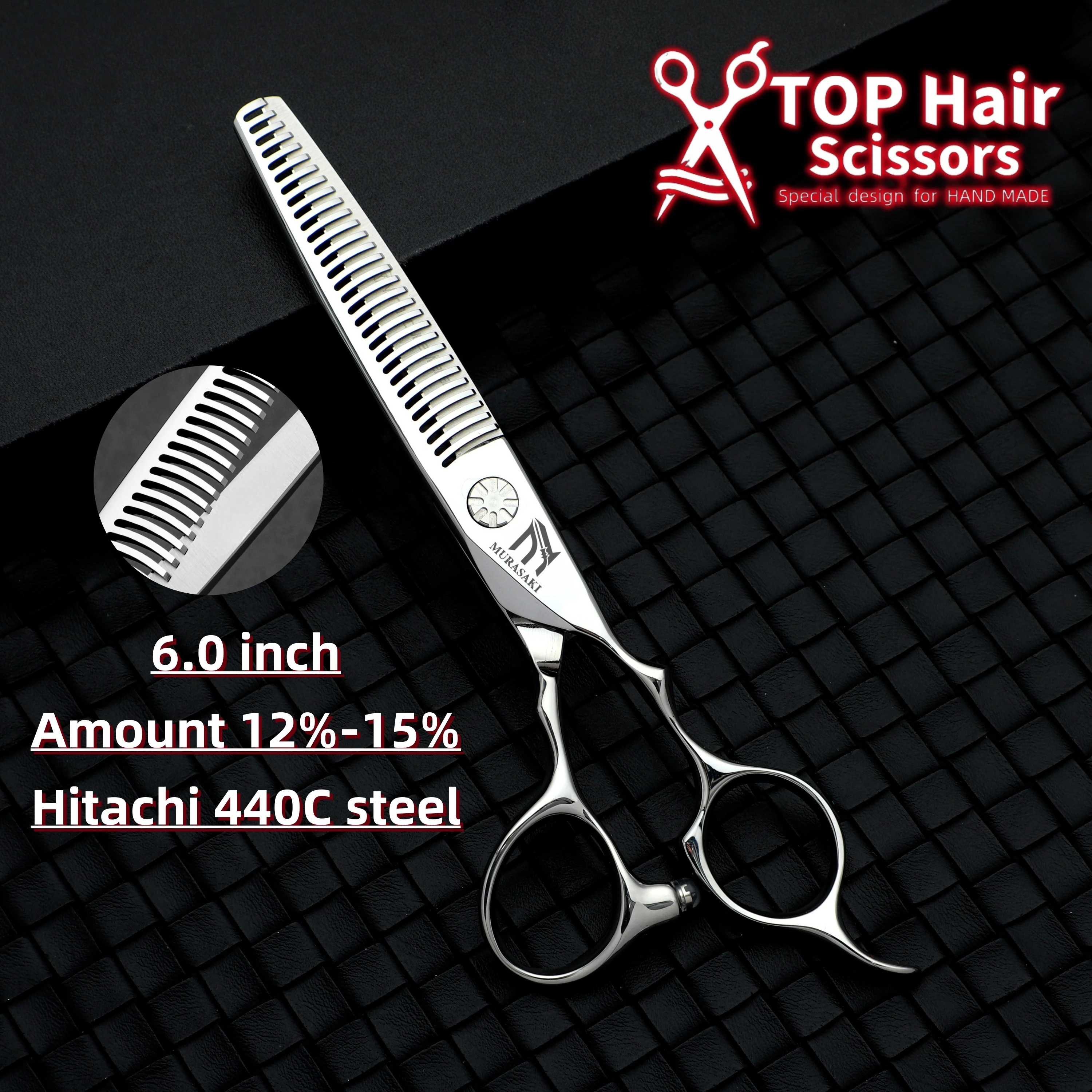 MURASAKI Professional Barber Scissors,6.0 Inch Contrary Tooth Hair Thinning Shears,High Quality Hitachi 440C Steel Barber Tools