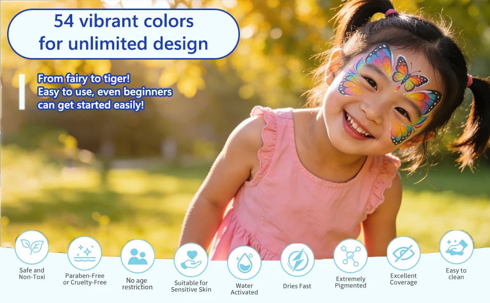54 Colors Face Painting Kit for Kids,Body Paint for Adults, Non Toxic Makeup Professional for Festivals,Birthday Parties,events