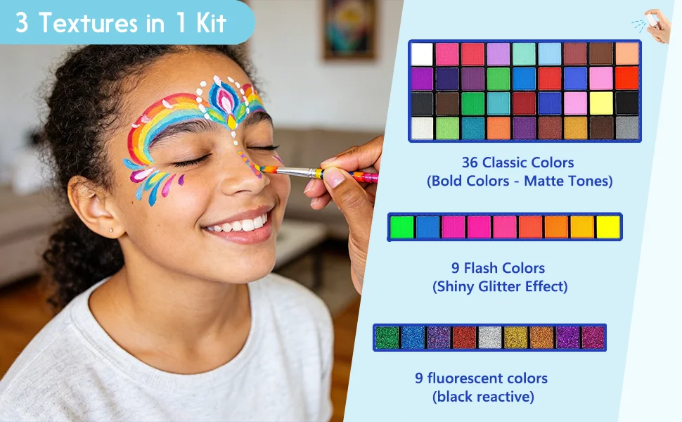 54 Colors Face Painting Kit for Kids,Body Paint for Adults, Non Toxic Makeup Professional for Festivals,Birthday Parties,events