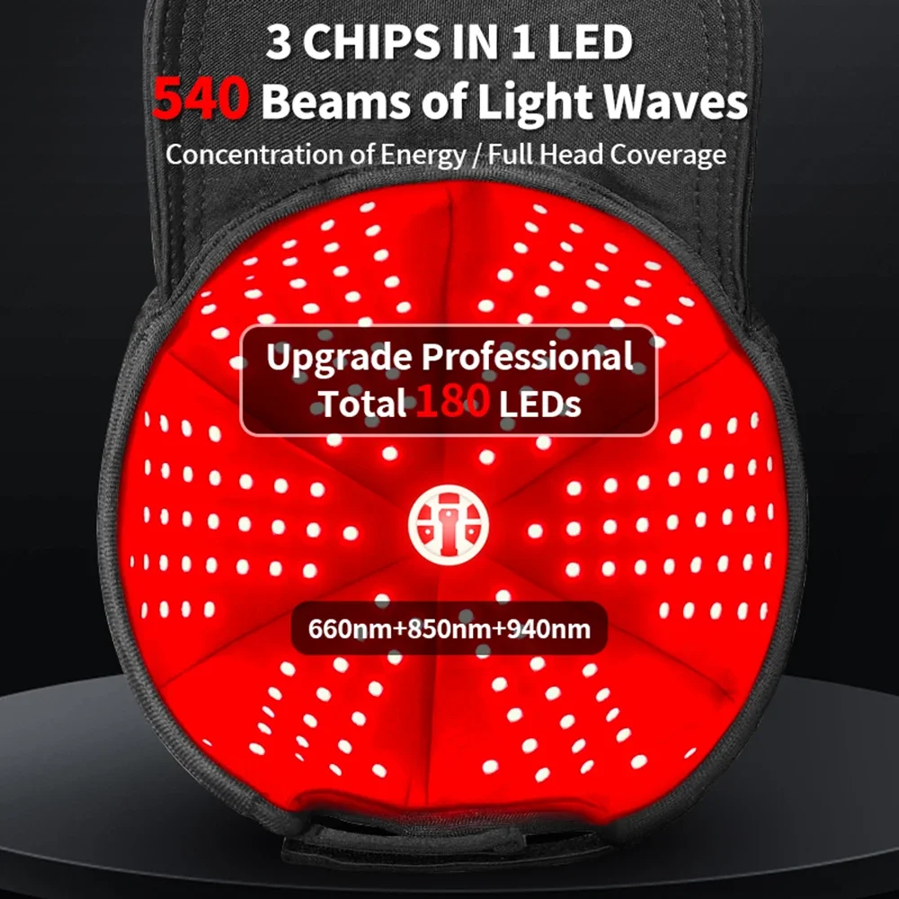 180Pcs Infrared LEDs 660nm&850nm Red Light Therapy Hair Growth Cap for Hair Regrowth Anti Hair Loss Relax Scalp Hair Care Hat