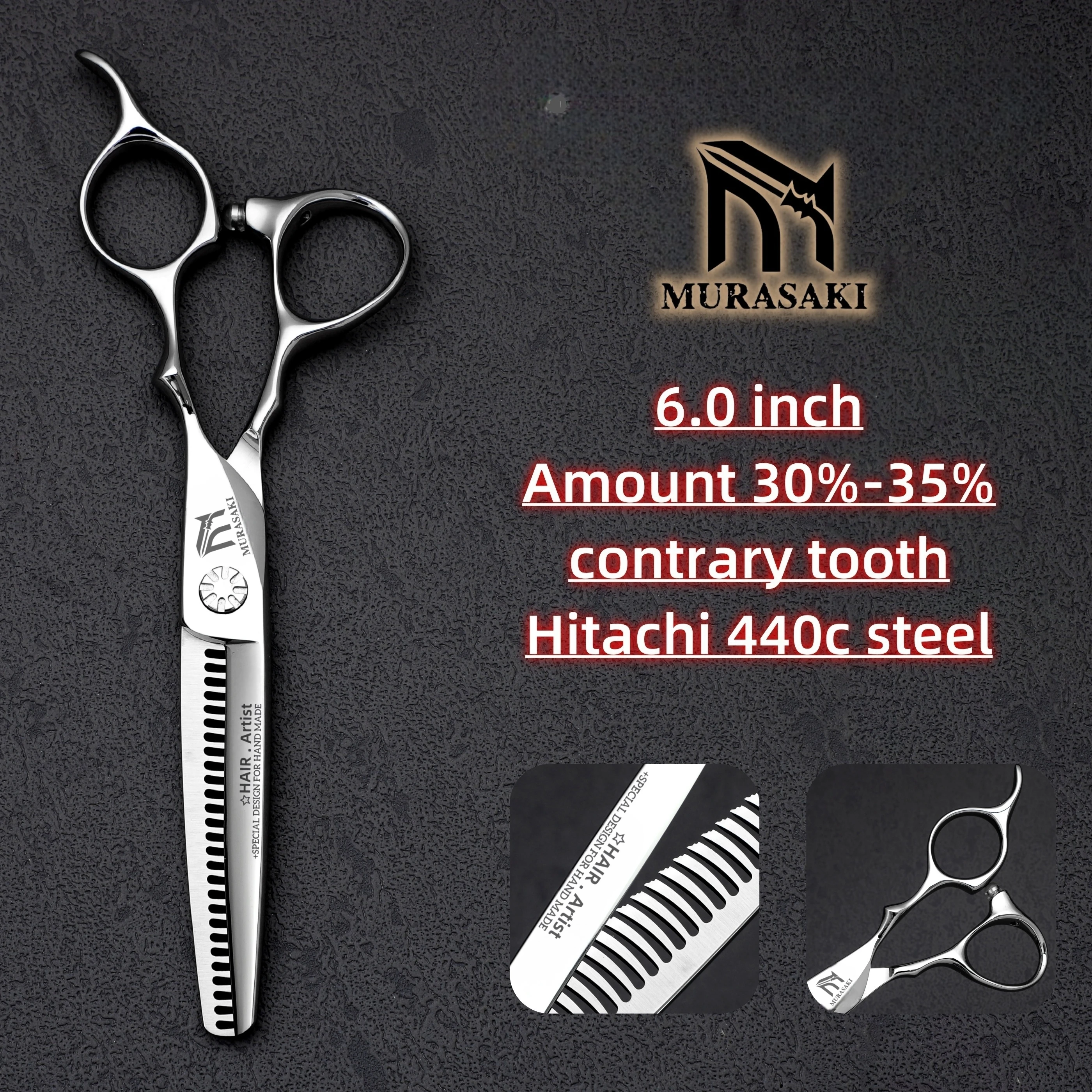 Professional Barber Scissors，6.0 Inch Contrary Tooth Thinning Shears，Hitachi 440c Steel，Hair Cutting Machine，Barber Accessories