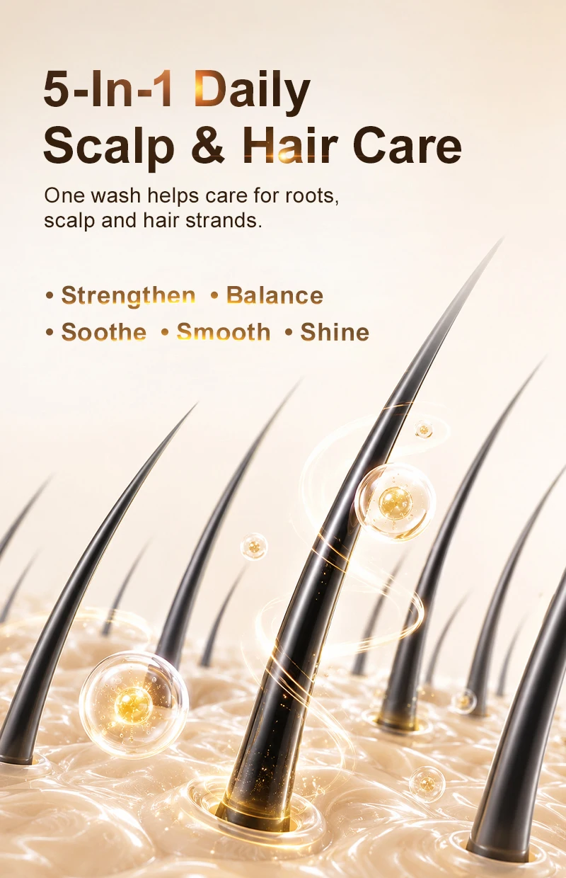 PURC 5-in-1 Ginger Herbal Scalp Care Shampoo Anti Hair Loss Strong Roots Soothe Itchy Scalp Smooth Hair Triple Herbal Formula