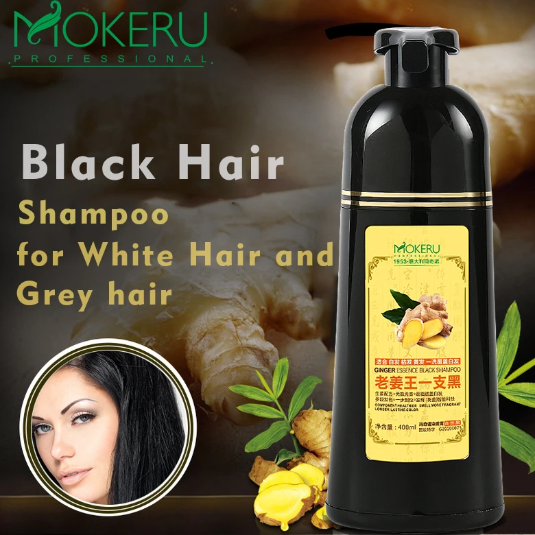 Mokeru 1pc 500ml Fast Black Color Dye Organic Ginger Hair Black Dye Shampoo for Women Anti Gray Hair 5 Mins Permanent Dye Black