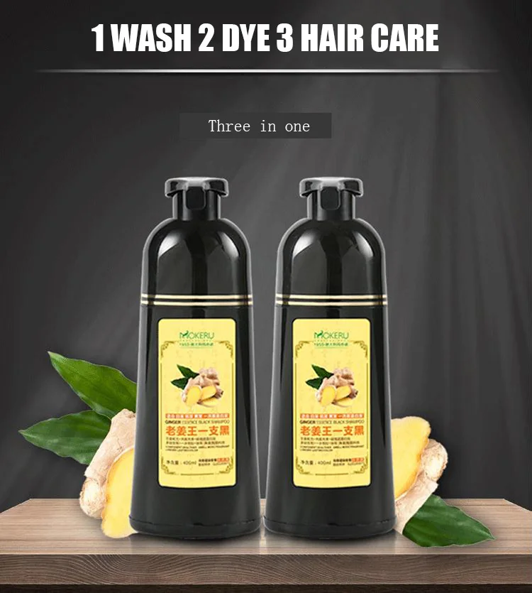 Mokeru 1pc 500ml Fast Black Color Dye Organic Ginger Hair Black Dye Shampoo for Women Anti Gray Hair 5 Mins Permanent Dye Black