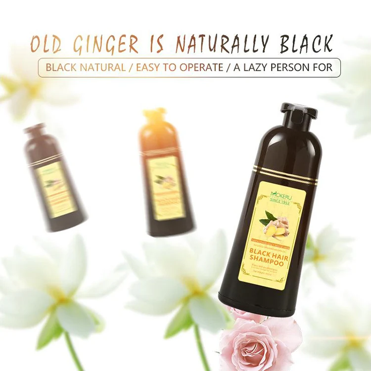 Mokeru 1pc 500ml Fast Black Color Dye Organic Ginger Hair Black Dye Shampoo for Women Anti Gray Hair 5 Mins Permanent Dye Black