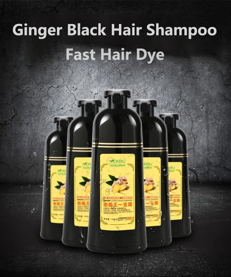 Mokeru 1pc 500ml Fast Black Color Dye Organic Ginger Hair Black Dye Shampoo for Women Anti Gray Hair 5 Mins Permanent Dye Black