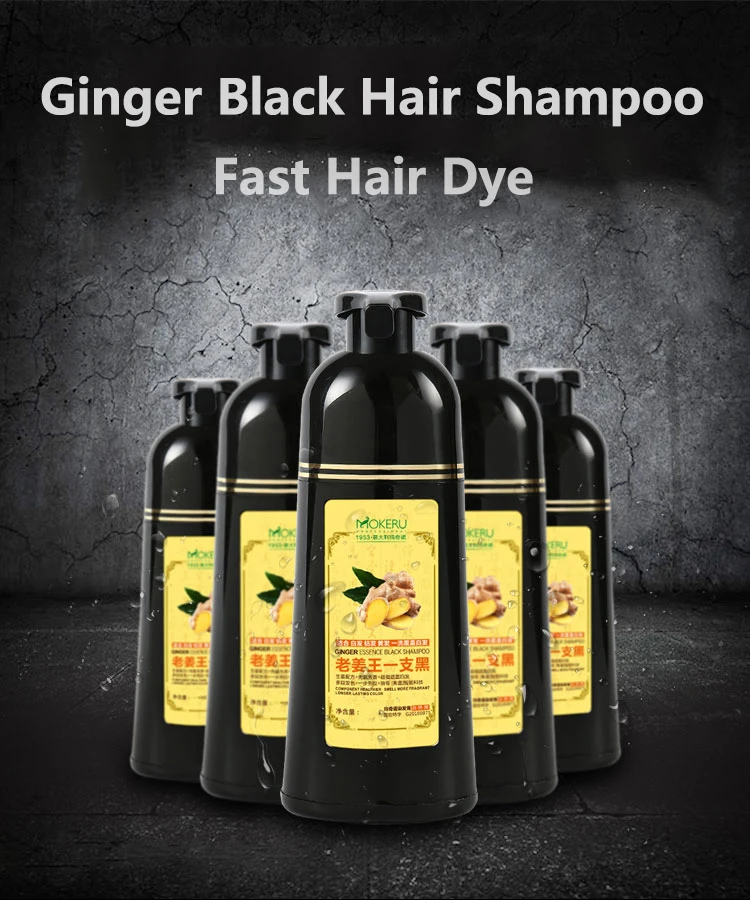 Mokeru 1pc 500ml Fast Black Color Dye Organic Ginger Hair Black Dye Shampoo for Women Anti Gray Hair 5 Mins Permanent Dye Black