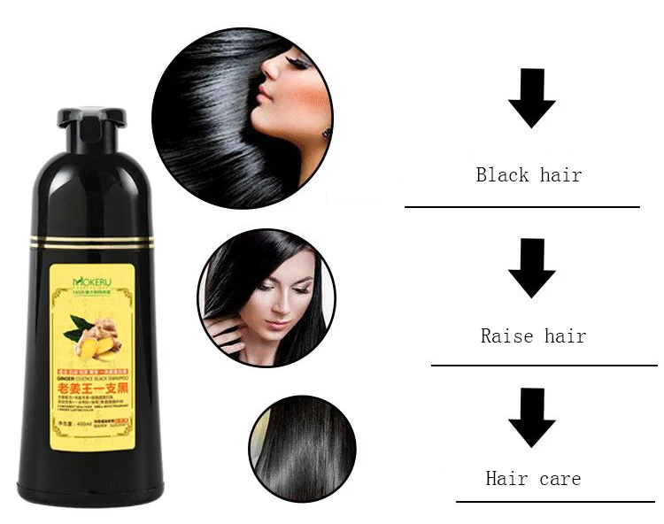 Mokeru 1pc 500ml Fast Black Color Dye Organic Ginger Hair Black Dye Shampoo for Women Anti Gray Hair 5 Mins Permanent Dye Black