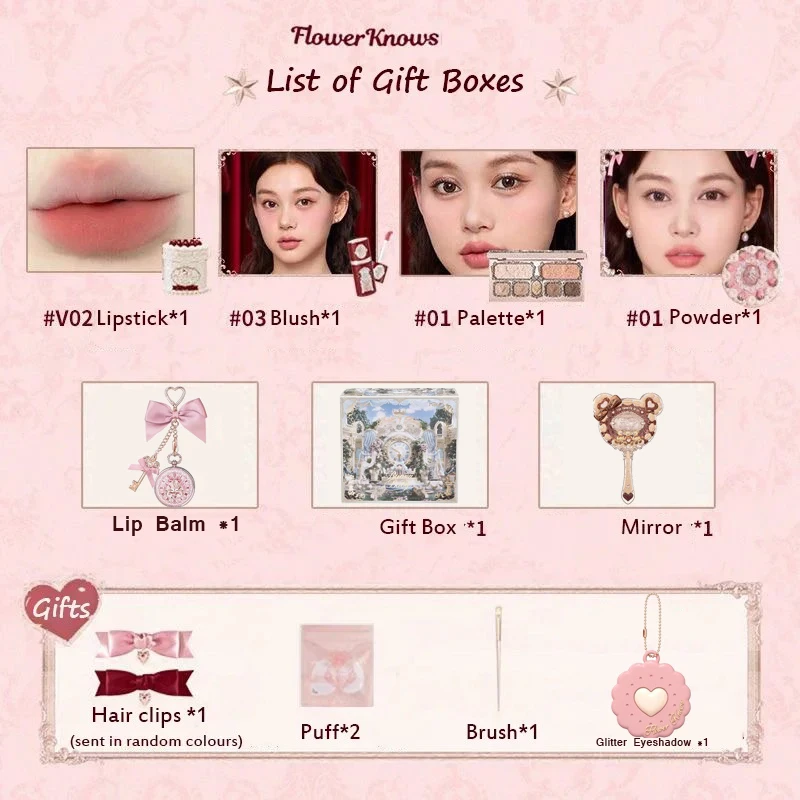 Flower Knows Strawberry Cupid Box Collection Make Up Sets Cosmetics Full Set Palette Pressed Powder Blush Lipstick Gift Box