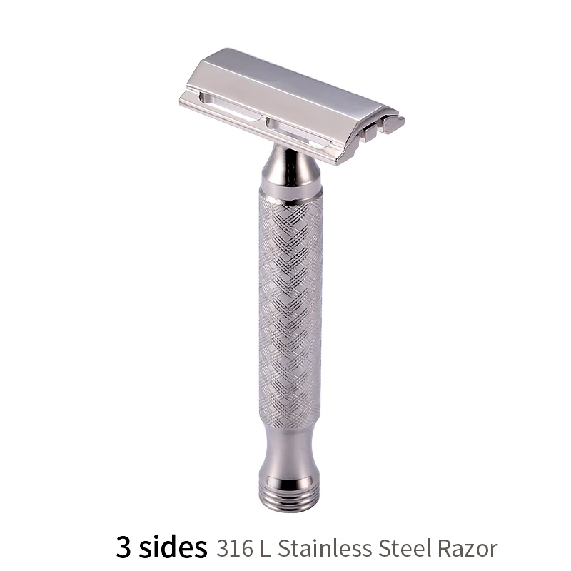 CNC 316 L Stainless Steel Material Men Safety Double Edge Razor Shaving With Non-slip Handle Hand Polished Razors