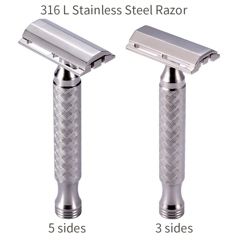 CNC 316 L Stainless Steel Material Men Safety Double Edge Razor Shaving With Non-slip Handle Hand Polished Razors