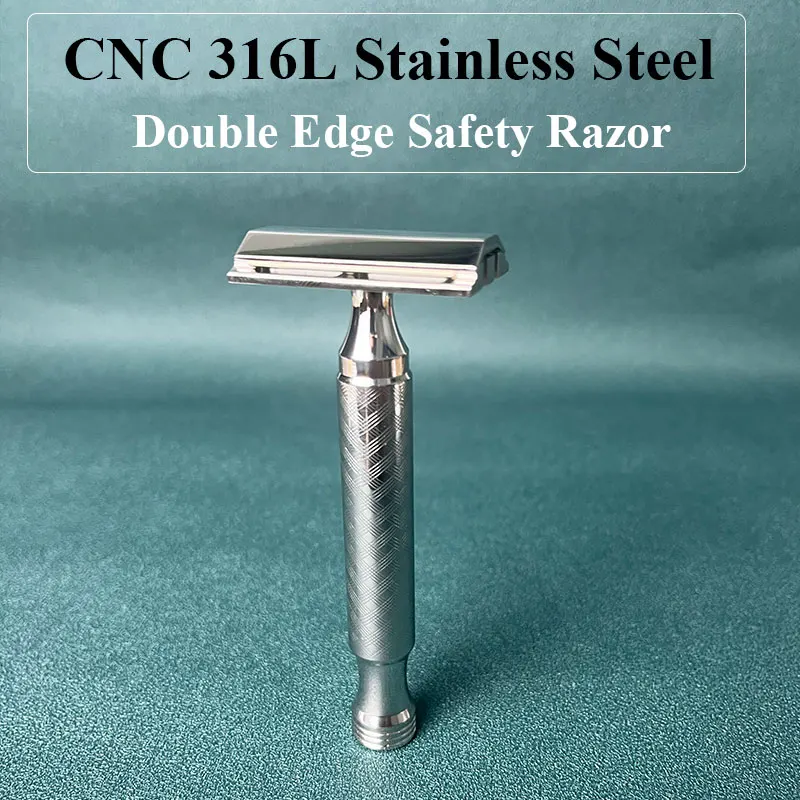 CNC 316 L Stainless Steel Material Men Safety Double Edge Razor Shaving With Non-slip Handle Hand Polished Razors
