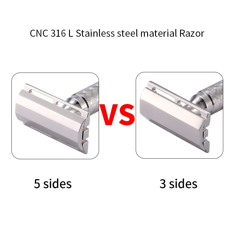CNC 316 L Stainless Steel Material Men Safety Double Edge Razor Shaving With Non-slip Handle Hand Polished Razors